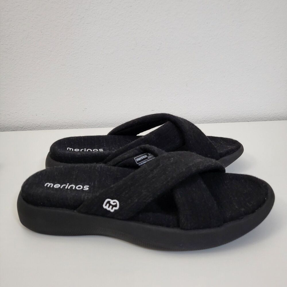 MERINOS Sandals Womens 10 Merino Wool Australian Black Gray Comfort Slides Shoes